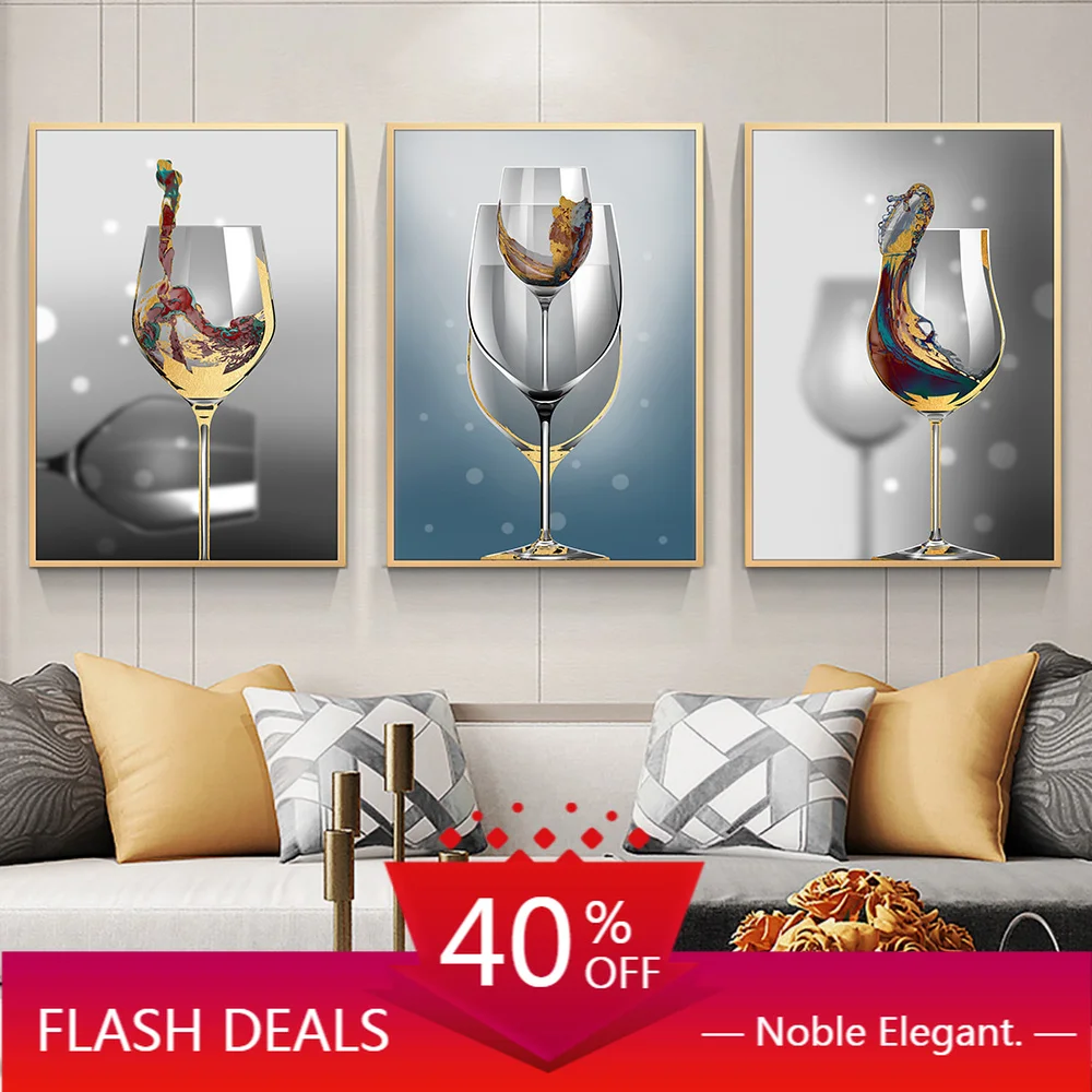 

Christmas Canvas Painting Kitchen Art Wine Glass Modern Minimalist Art Golden Art Wall Poster and Picture Single Home Decor