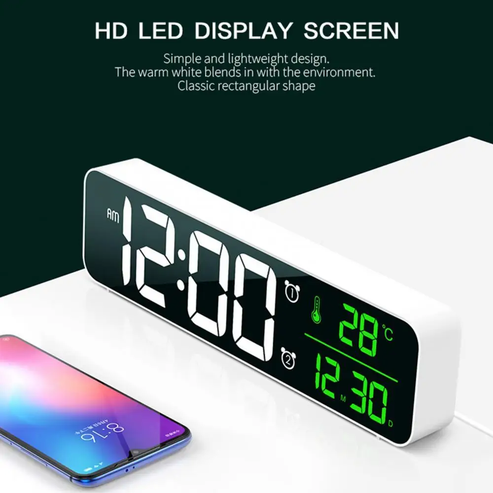 

Large Screen Luminous Desktop Timer Temperature Display Alarm Clock with Music