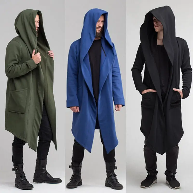 ฤดูใบไม้ร่วงฤดูหนาวใหม่แฟชั่นผู้ชาย Gothic กระเป๋ายาว Hooded Cardigan เสื้อ Hoodie หลวม Outwear Plus ขนาดแจ็คเก็ต