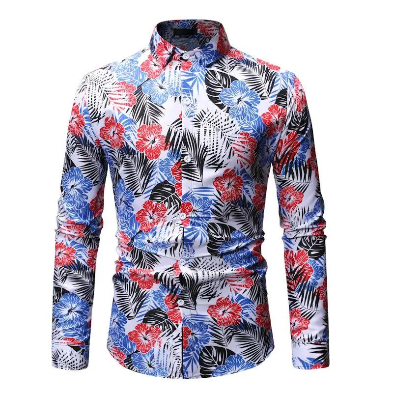 

HOT Hawaiian style Men's Long Sleeve Print Shirt Vacation Plus Size Casual Stand Collar Button Loose Shirt Apparel Comfort Tops