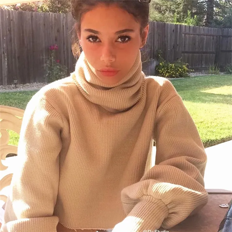 

Осень 2021, укладываемые короткие свитера с высоким воротником, теплые зимние свитера с длинным рукавом, милая интеллектуальная трикотажная ...