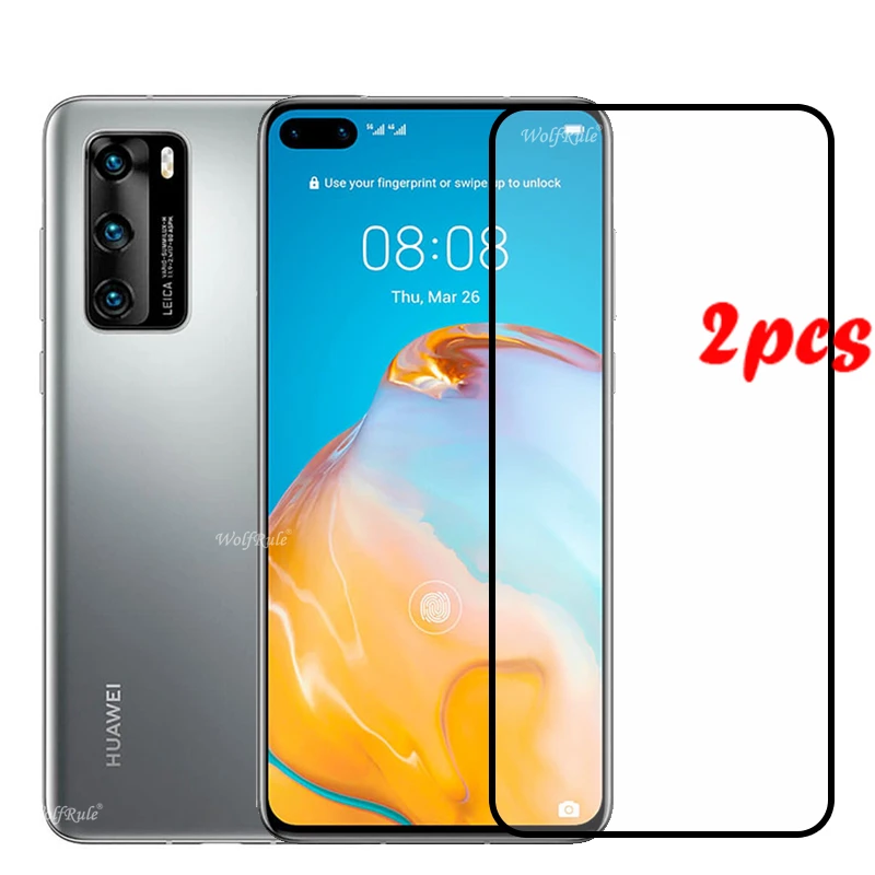 2 piezas para Huawei P40 Glass para Huawei P40 vidrio templado 9H cubierta completa pegamento Protector de pantalla para Huawei P40 Glass-0