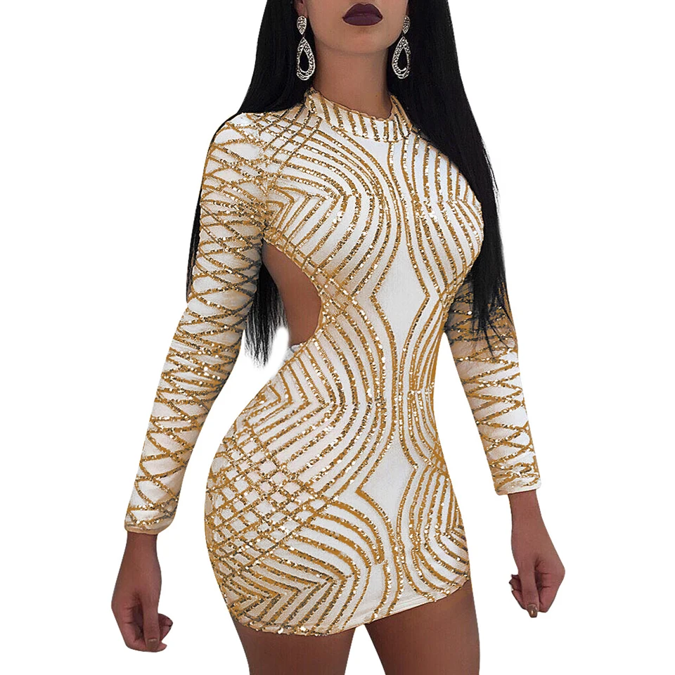 Женское платье с блестками Karlofea Клубное вечернее мини открытой спиной и длинным