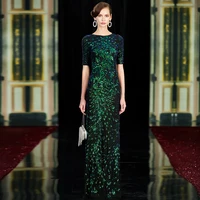 wei yin ae0478 sparkle sexy mermaid evening dresses long sequined o neck green evening gowns for party vestidos largos fiesta