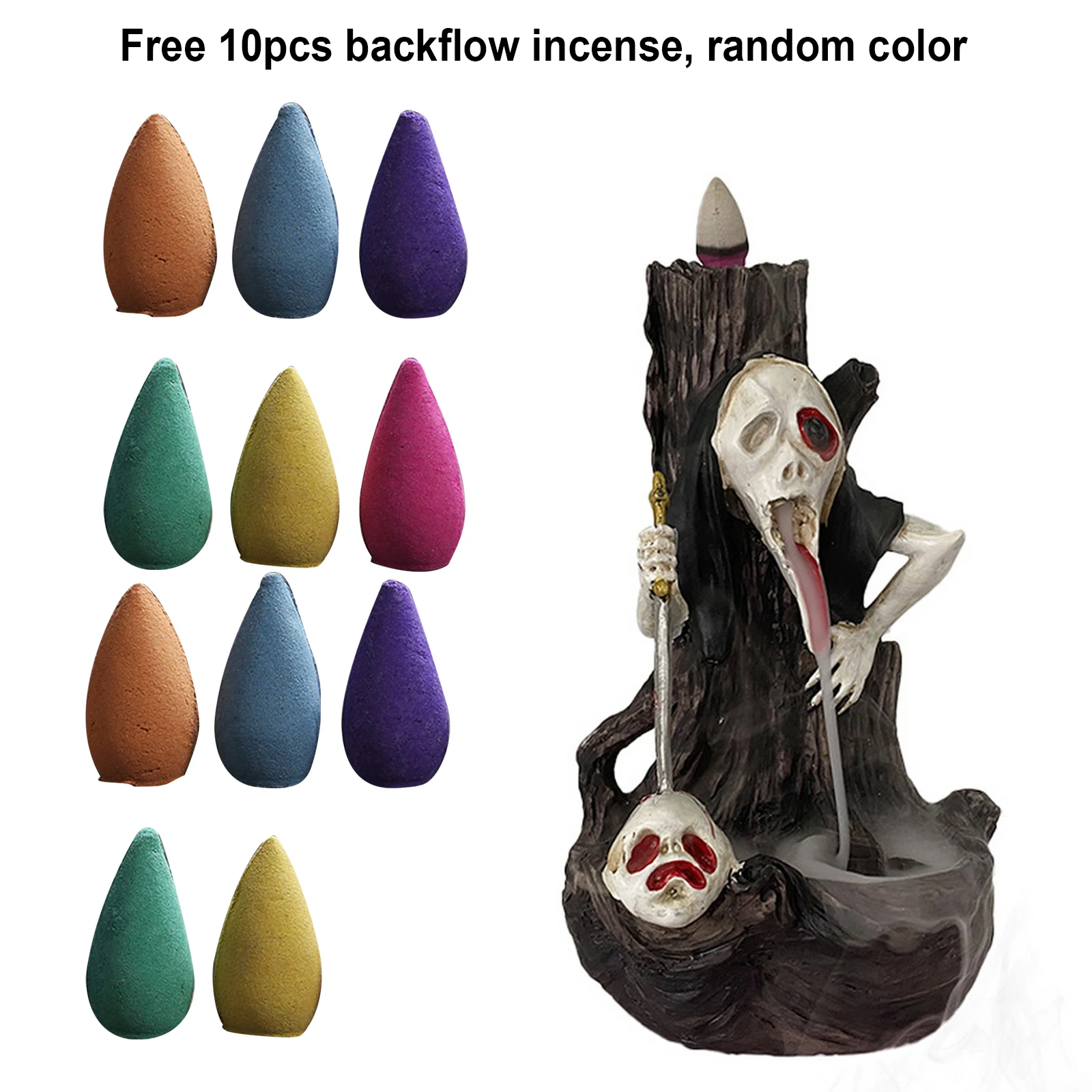 

Halloween Painted Ghost Skull Censer Back Flow Incense Holder Ornaments Resin Crafts Aromatherapy Decor Home Festivals Decor