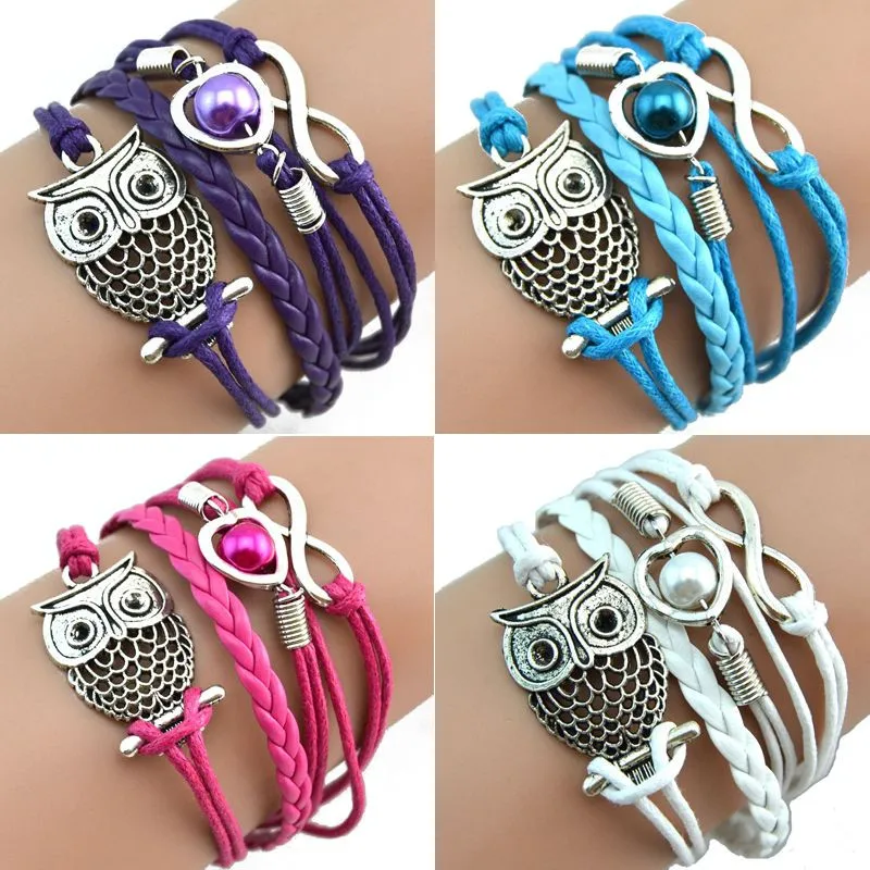 Женский кожаный браслет Infinity Owl многослойный амулет с жемчугом 2019|Цепочки и