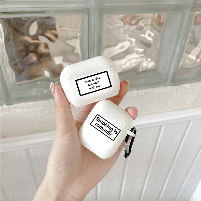 

Fashion Funny Letters Soft silicone TPU Case For AirPods Pro 1 2 3 White Silicone Wireless Bluetooth Earphone Box Cover