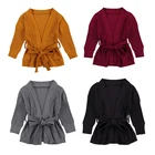 От 2 до 7 лет свитер FOCUSNORM для маленьких девочек и мальчиков, кардиганы, однотонная вязаная свитер с начесом куртка с длинными рукавами и шнуровкой на талии