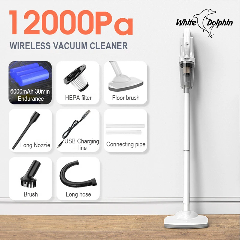 

Пылесос ручной White Dolphin, 12000 па, беспроводной, с зарядкой от USB