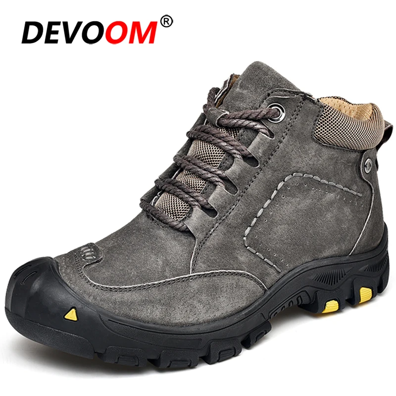 Кроссовки мужские кожаные высокие берцы водонепроницаемая обувь для походов и