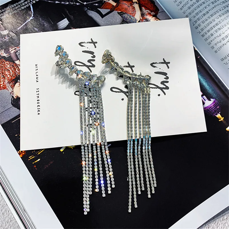

Fashion long tassels full rhinestone women's pendant earrings shiny water drop crystal pendant earrings jewelry gifts