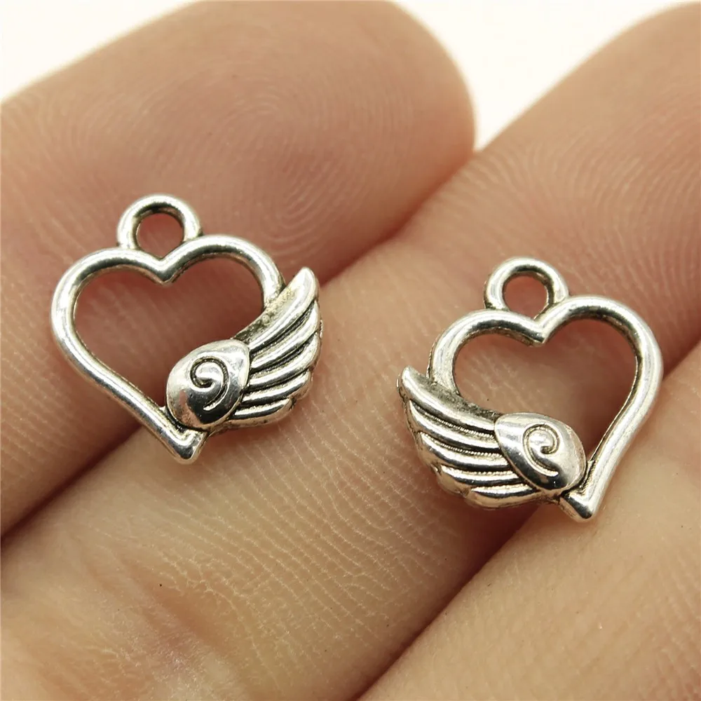 

300pcs 14x12mm Charms Wholesale Angel Winged Flying Heart Tibetan Silver Color Pendants Antique Jewelry Making DIY Handmade