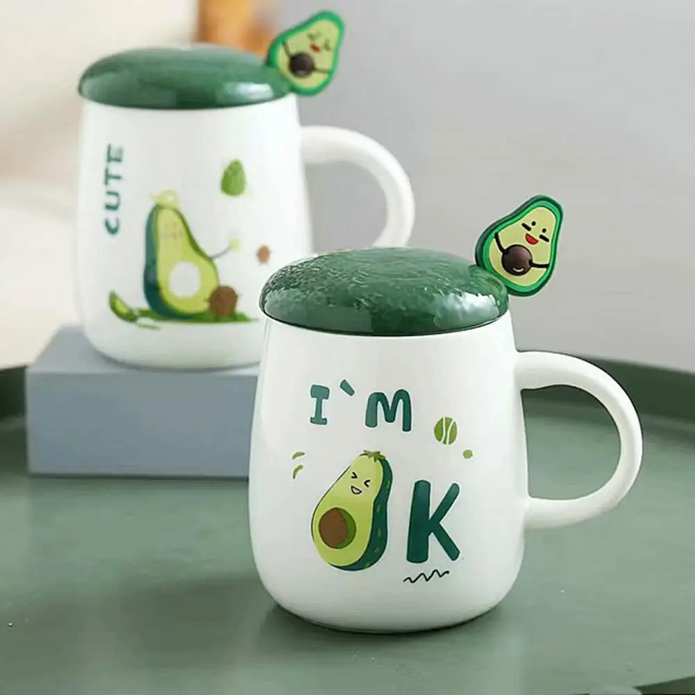 

420ML Funny Avocado Coffee Cup With Cup Body Cup Lid Spoon Ceramic Cute Mug For A Guacamole Lover Avocado Jokes