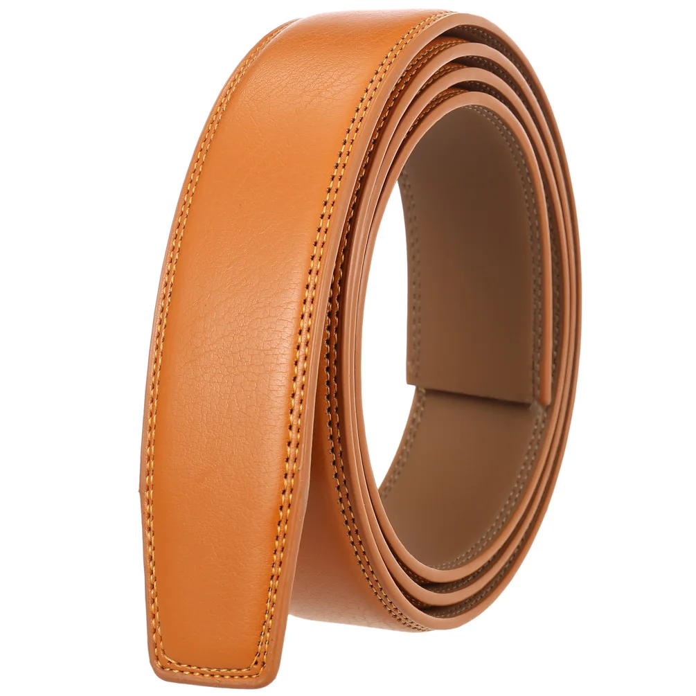 3.5cm Width Leather Ratchet Belt For Men No Buckle Yellow Coffee Blue Suitable For Metal Automatic Buckle