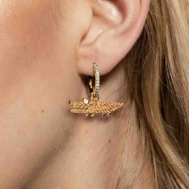 Pandoo Fashion Charm Sterling Silver Original 1:1 Copy Asymmetric Orange Croco Earrings Luxury Jewelry Gift For Female | Украшения и