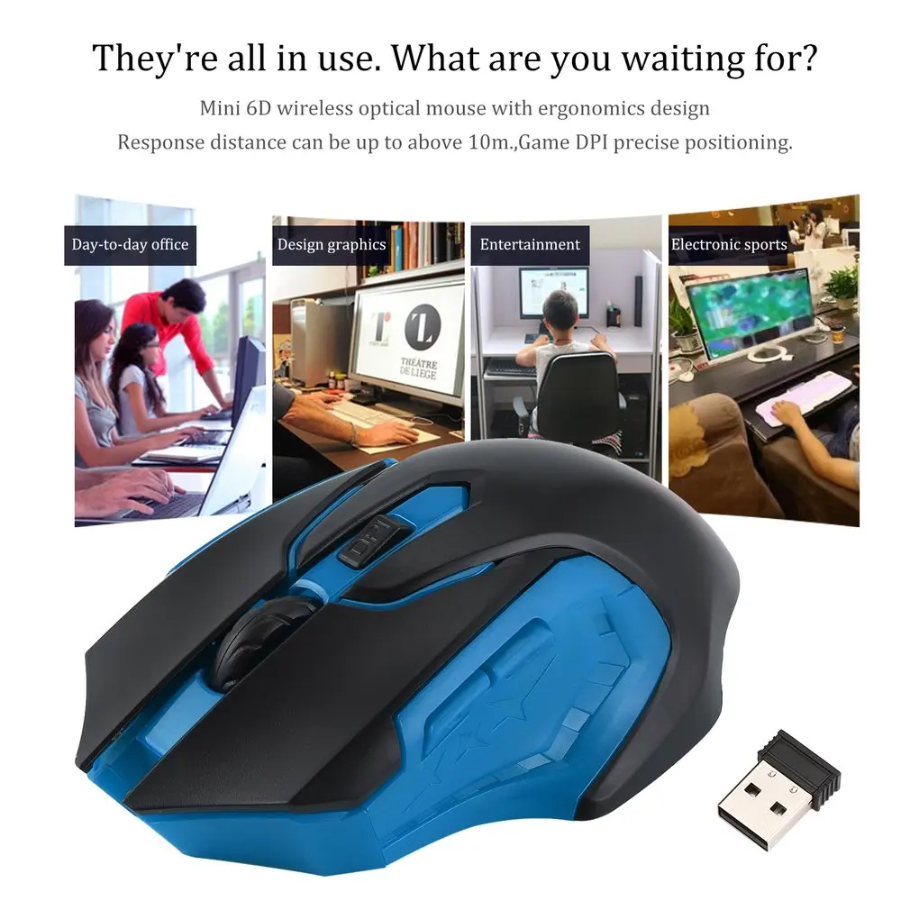 Бесшумная Беспроводная оптическая мышь кнопка отключения звука игровая для