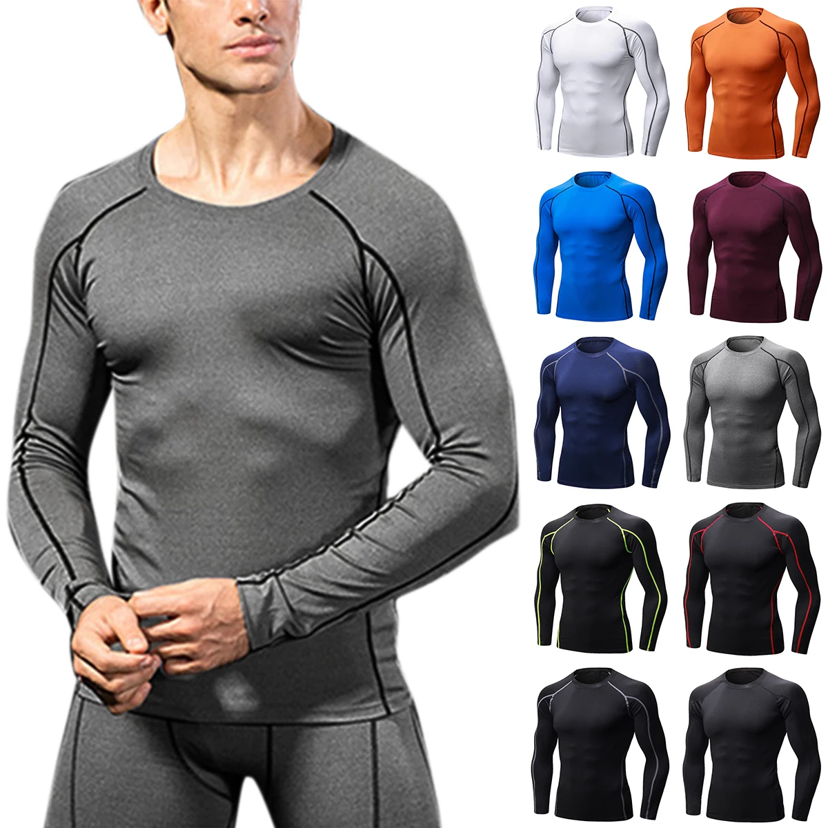 

Mens Gym Fitness Training Compression Base Layer Long Sleeves T-Shirt Sports Fitness Workout Tops Tee Sweatshirts Active Wearing