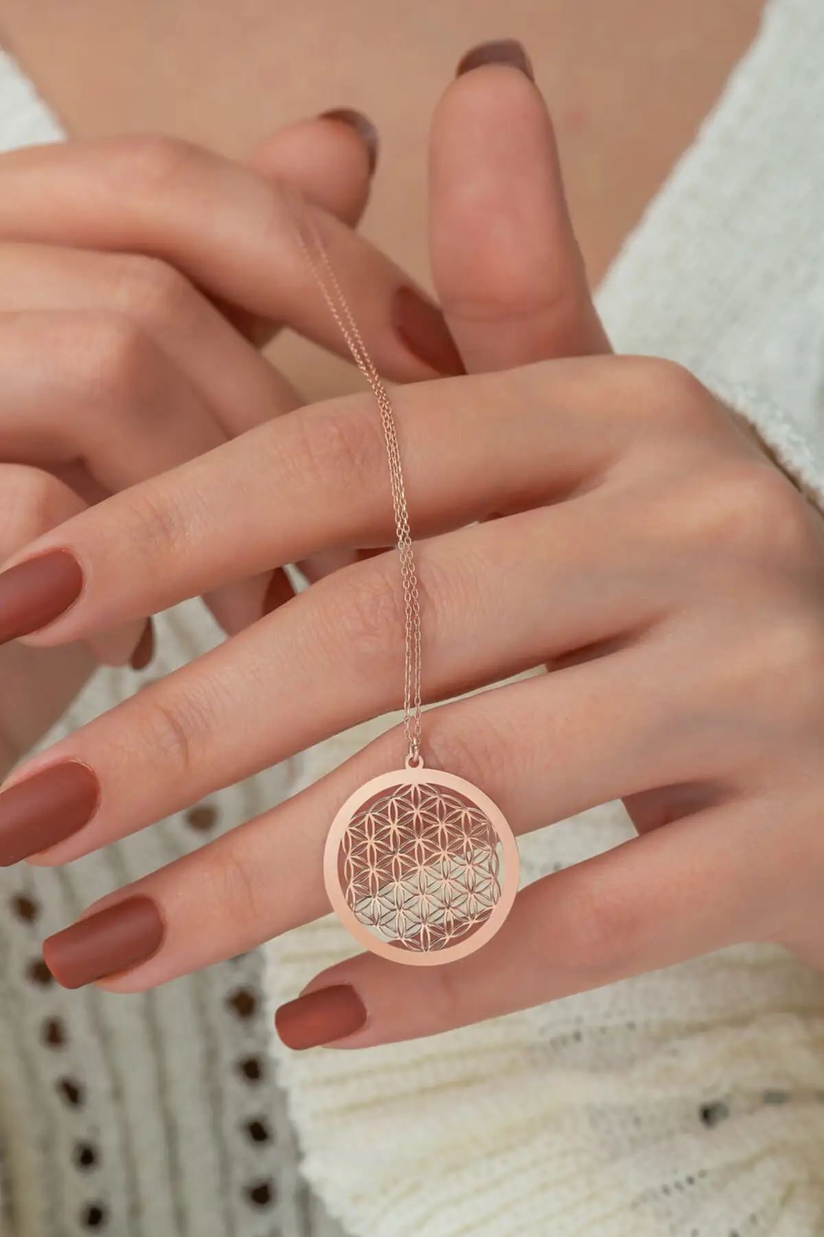 

Women's Flower of Life Rose Gold Plated 925 Sterling Sympathetic Simple Necklace