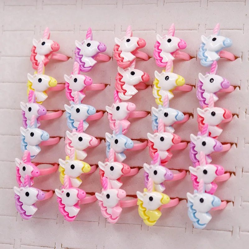 Unicorn 20 шт./лот, акриловые, с рисунком Минни Маус, Эльза, Принцесса София, Детские кольца на палец, вечерние, подарки на день рождения - Цвет: Unicorn