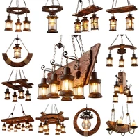 retro loft old boat solid wood led chandelier lighting lustre suspension for living room coffee foyer bedroom home decor