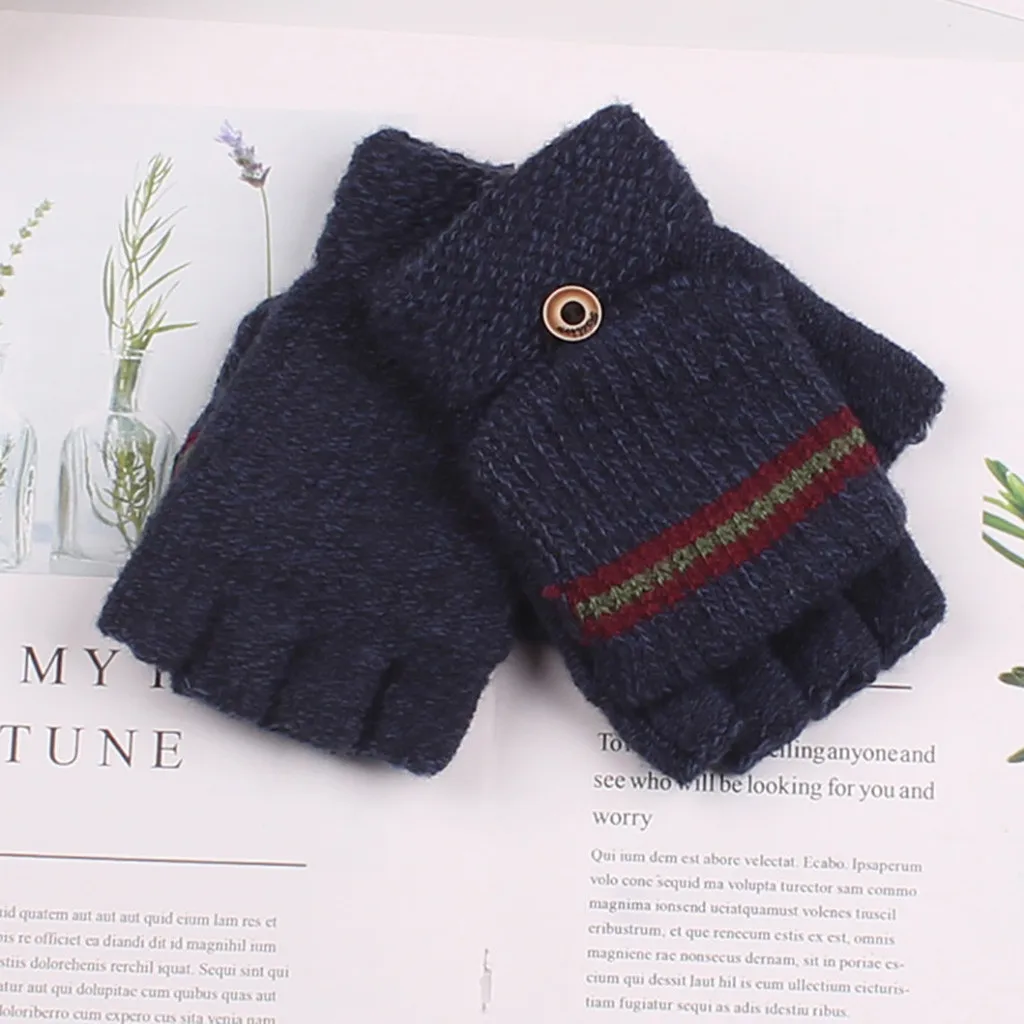 Зимние перчатки Feitong для больших детей вязаные с открытыми пальцами из пряжи Ab-yarn