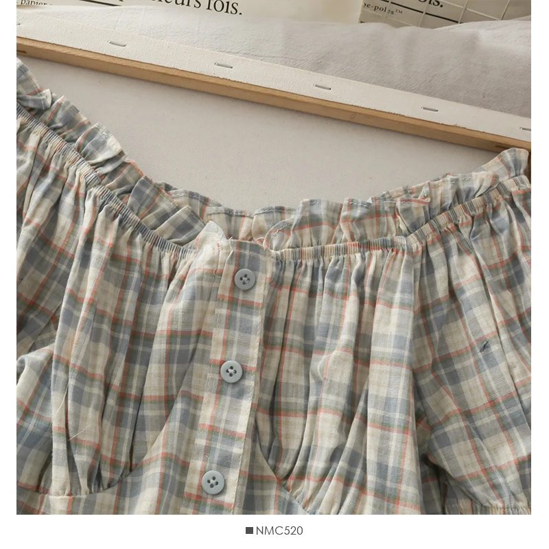 Блузка женская клетчатая с открытыми плечами пикантный хлопковый топ в японском