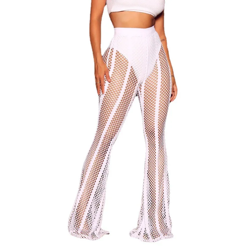 

Swimsuit Women Cover Up Pants High Waist Bikini Set Fashion See Through Grid Splice Sexy Beach Swimsuit Cover Up Bathing Suit