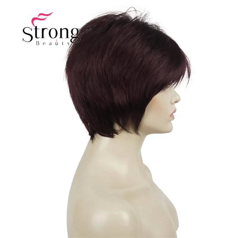 99T Dark Maroon Red StrongBeauty короткий слоистый блондин Толстый Пушистый полный синтетический парик Тепло ОК - Цвет: 99T Dark Maroon Red