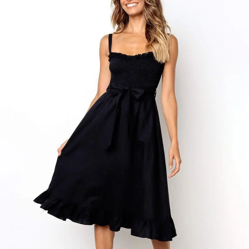 

Women Casual Sundress Female Beach Dress Midi Button Backless Summer 2020 Boho Sexy Floral Dress