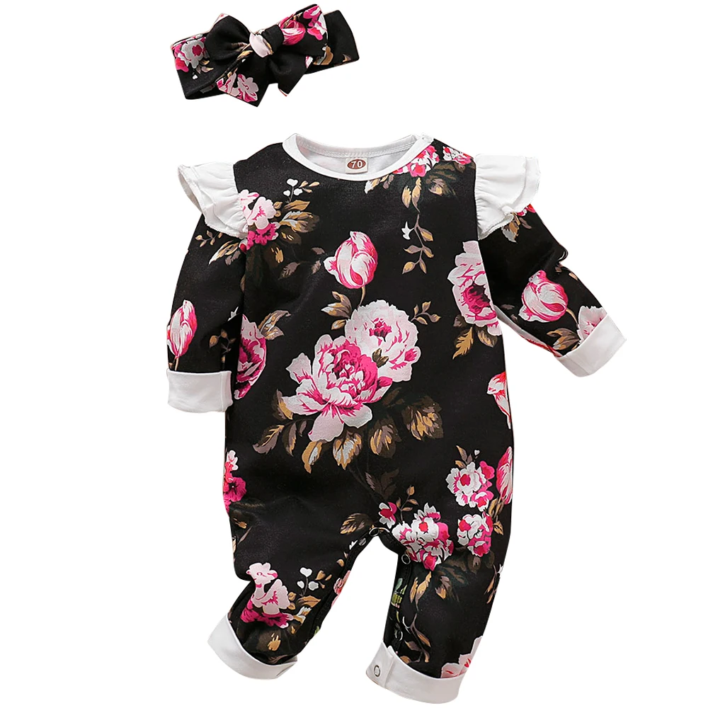 Одежда для новорожденных с цветочным принтом хлопковые комбинезоны маленьких