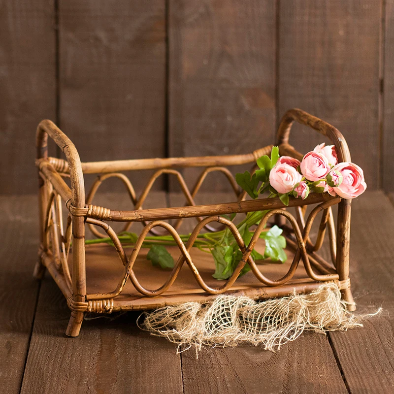Newborn Photography Props Baby Vintage Woven Basket Photo Shooting Infant Props Container Baby Photography Props Girl Fotografia