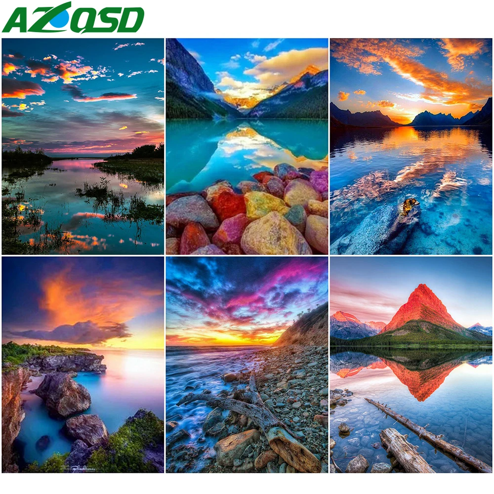 

AZQSD алмазов картина комплект закат природа Бриллиантовая мозаика Пейзаж Вышивка крестом полная квадратная дрель украшения дома ручной раб...