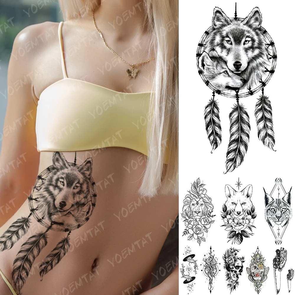 

Waterproof Temporary Tattoo Sticker Wolf Dreamcatcher Fox Lion Flower Flash Tattoos Universe Body Art Arm Fake Tatoo Women Men