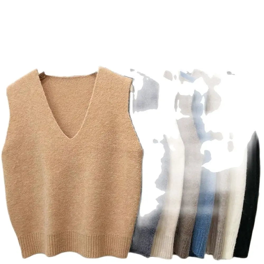 

Vests Women Solid Loose Trendy Korean Style Sleeveless Knitted V-Neck All-Match Female Coats Simple Leisure Outwear Chic Autumn