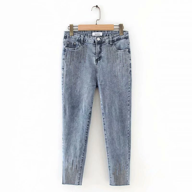 

Plus Size Women's High Waist Jeans Elastic Stretch Tight-fitting Solid Color Slim Ankle Denim Pants jeans woman