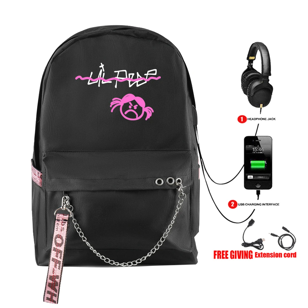 

2021 Trendy Rap Lil Peep backpack Usb Rechargeable Schoolbag Popular Men's Women's Travel Bag Novelty Print Cute Teen Girls bag