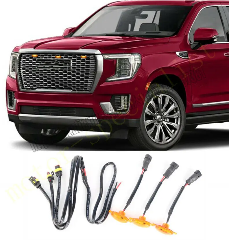 

NEW For GMC Yukon XL 2021 Front Grille LED Amber Light Raptor Style Trim Cover 3PCScar accessories