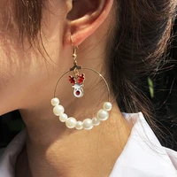 christmas new fashion exaggerated style large circle pearl earrings christmas tree elk jewelry party banquet accessories