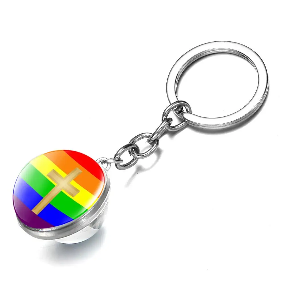 Цепочка для ключей в виде радужной гордости лесбиянок двусторонний стеклянный