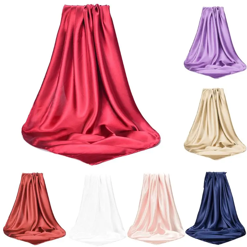 

90x90cm Muslim Hijab Women Silky Satin Plain Solid Square Shawl Scarf Twill Islamic Head Wrap Multi-Function Headscarf 7 Colors