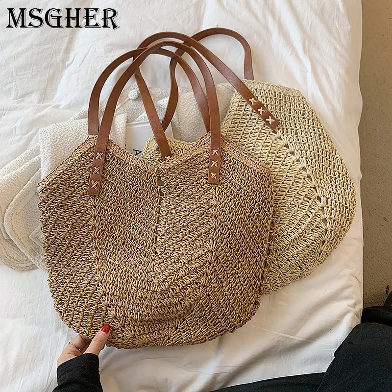 

Women Straw Bag Summer Large Capacity Beach Swimming Bags Female Travel Hand Bag Handmade Totes B740