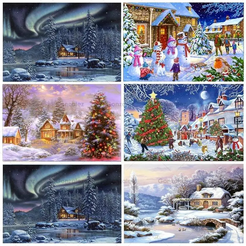 

Diy Diamond Painting Christmas Home Decor Gifts Full Drill Mosaic Rhinestone Snowscape Winter Scenic Embroidery 5D Cross Stitch
