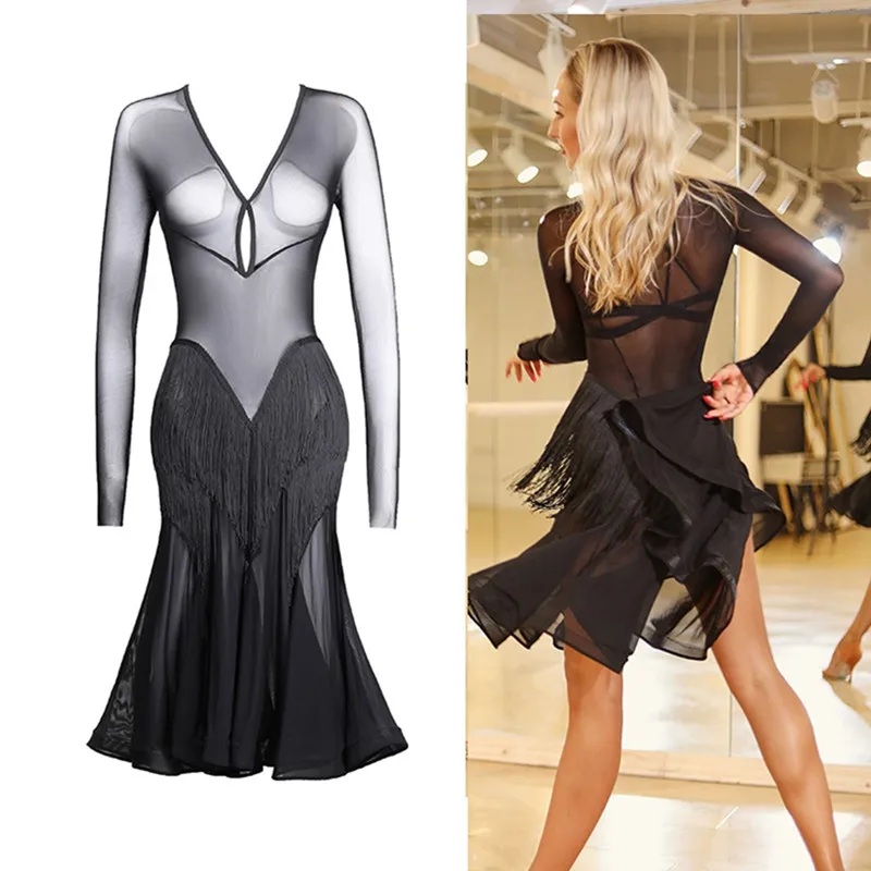 Женское платье для латиноамериканских танцев блестящее джазовых сальсы |