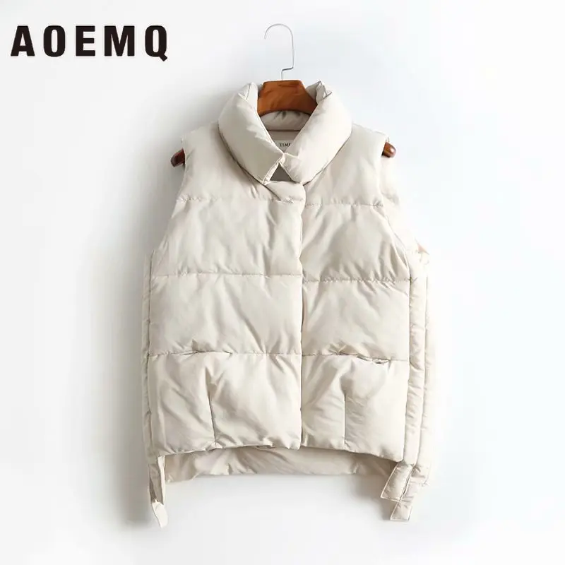 AOEMQ, хлопковое пальто, верхняя одежда, зимний жилет, толстая секция, сохраняющая тепло, жилет, пальто с отложным воротником, однотонное пальто для холодного сезона, женская одежда