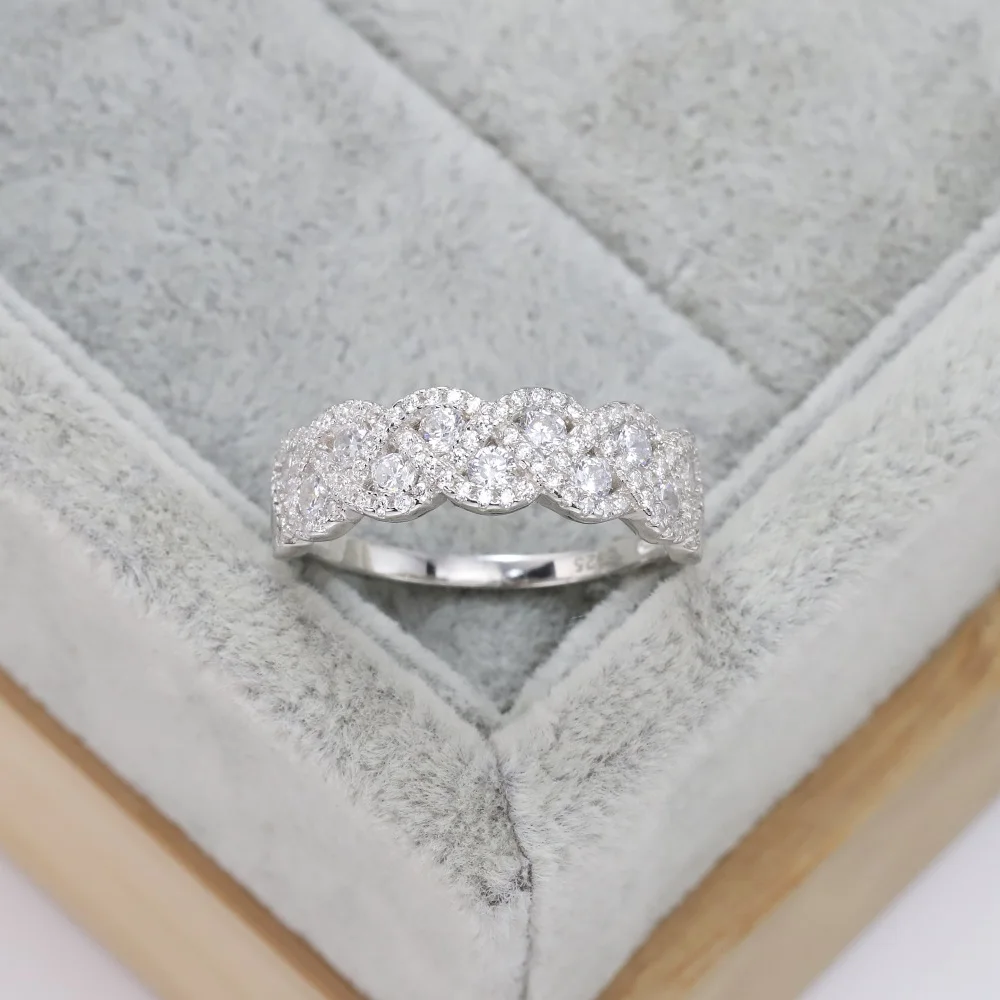 

Лидер продаж, модное обручальное кольцо из серебра 925 пробы в европейском и американском стиле, полный комплект с кристаллами из циркония, р...