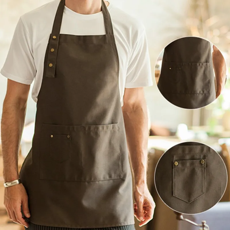 Бежевый и синий хлопковый фартук с нагрудником из полиэстера бариста официантка