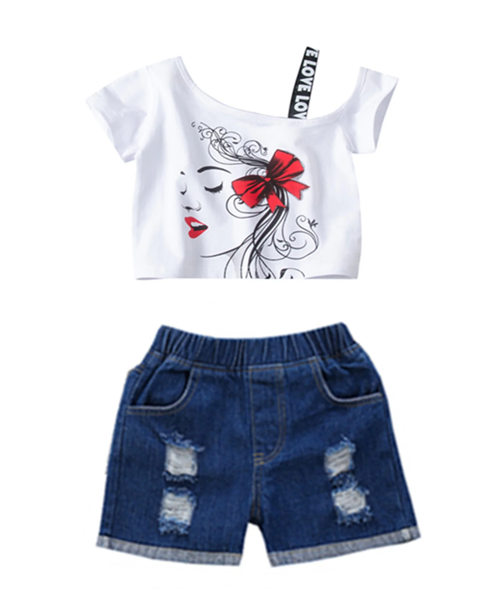 Детский костюм из 2 предметов с цветочным принтом пуловер круглым вырезом и