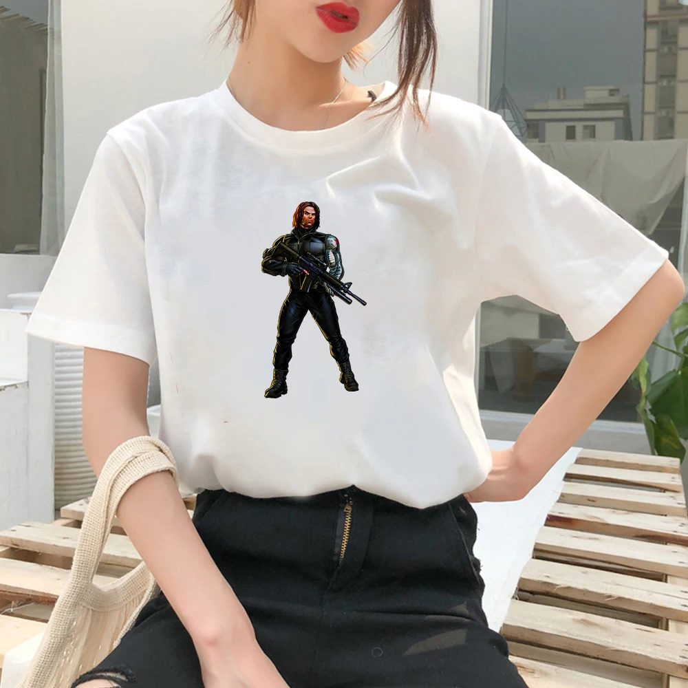 

Marvel T-Shirt Woman Winter Soldier Printed Tee Shirt Top Tee Hipster Exquisite Y2K Style Fashion Style Disney Women's Tshirt