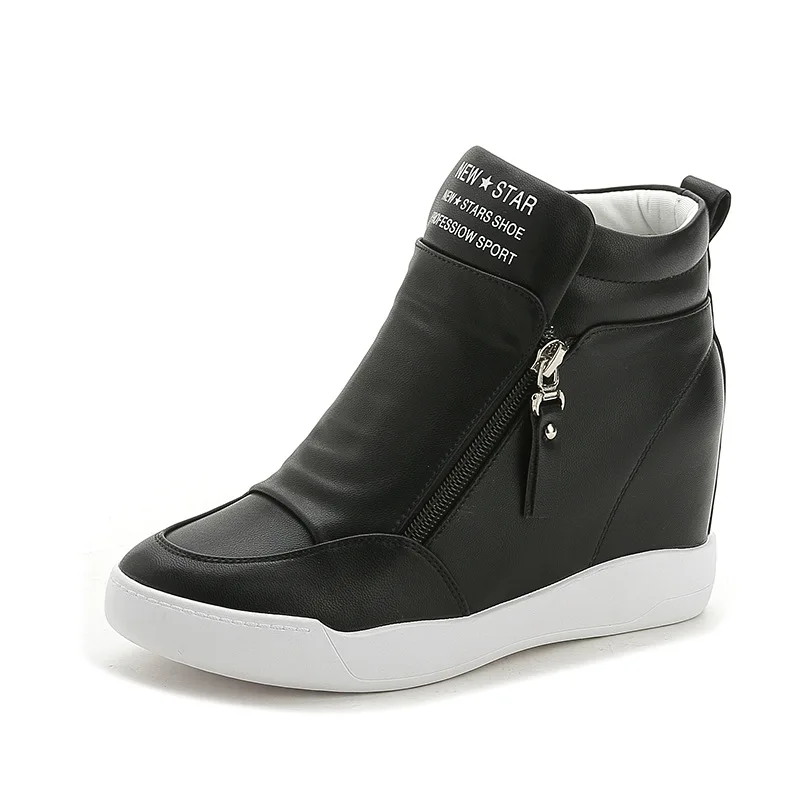 

Fall/winter new style single shoes femaleKoreanversion increasedcasual double zipperwedge heel ankle boots casual high-top shoes