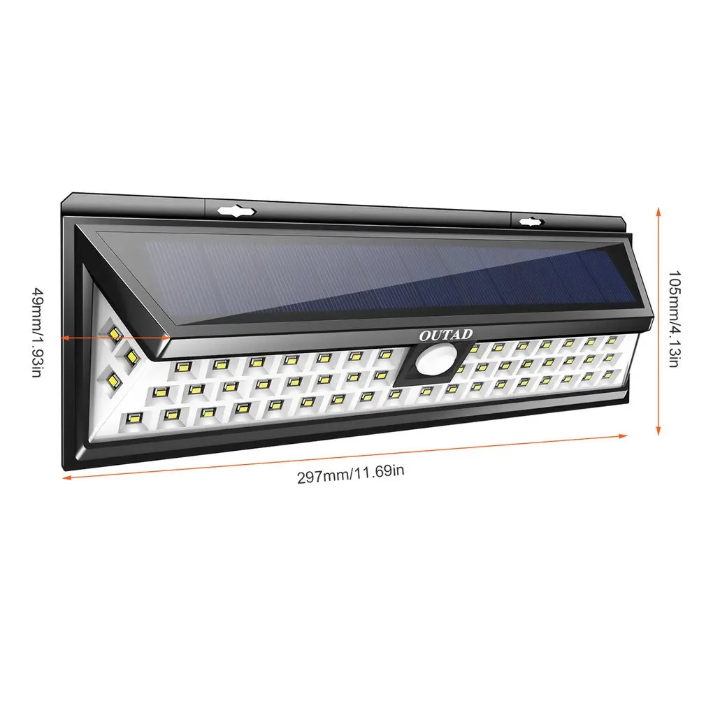 

Outad 3.7V 2200Ma 440Lm Wall Mounted 120 Degree Sensor Angle Pir Sensor Light Control Dimmable 54 Led Solar Sensor Light